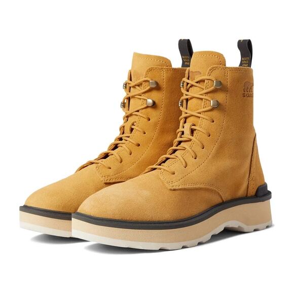 NIB Sorel Hi Line Lace 9.5 Waterproof Leather Lug Sole Combat Boots Geo Yellow - Picture 13 of 14